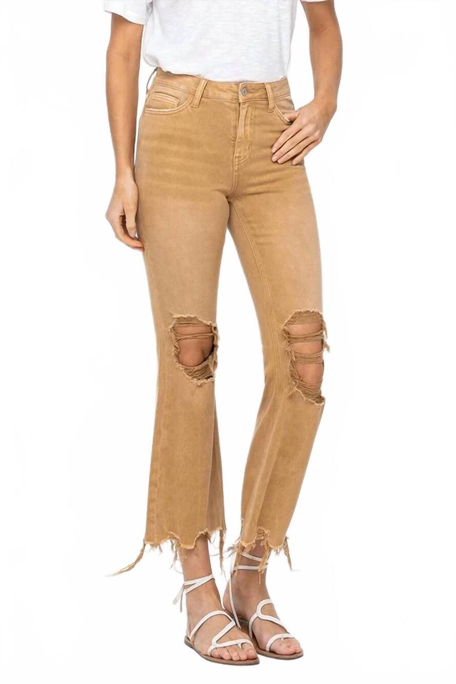 NEW VERVET BY FLYING MONKEY women's fallen crop flared jeans in khaki